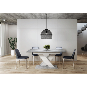 Bron 140-180 Beton-Magasfényű fehér étkezőasztal