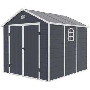 ROJAPLAST AVE &quot;H&quot; 8X9 MŰANYAG KERTI HÁZ, TÁROLÓ, SÖTÉTSZÜRKE
