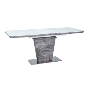 BAL-Ilario bővíthető asztal MDF+üveg/fehér+csiszolt acél láb (140-180X80)
