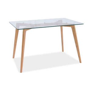 BAL-Oslo asztal, üveg asztallap/tölgy láb (120x80x75)