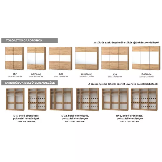 DEL-Idill ID-22 tolóajtós gardrób polc elrendezési lehetőségek