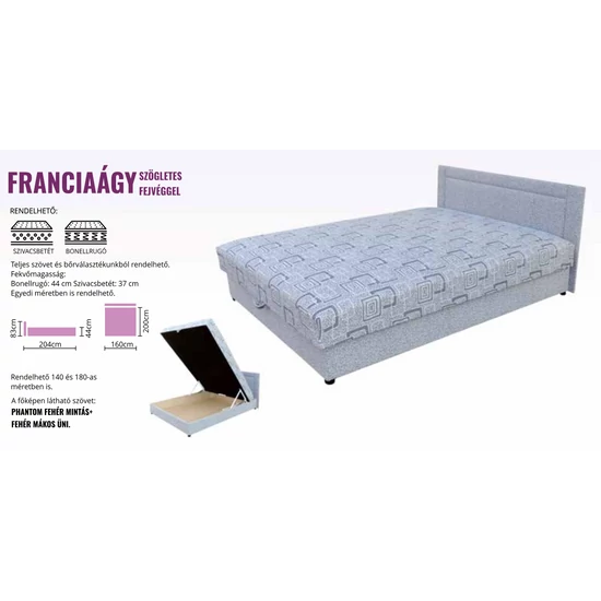 Trevor 160 cm bonellrugós franciaágy opciók