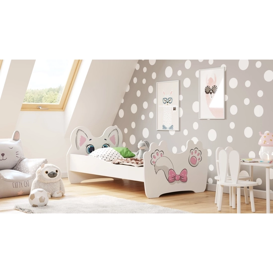 KOB-Gyermekágy Rózsaszín macska 160x80 matraccal és ágyráccsal