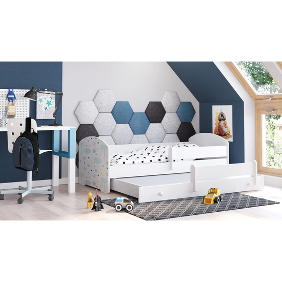 KOB-Dupla gyermekágy LILLA 160x80 gyermek grafikával és két matraccal, korláttal és ágyráccsal