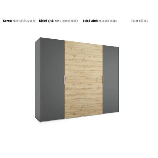 Toledo gardróbszekrény - matt szürke-matt szürke-artisan tükör nélkül