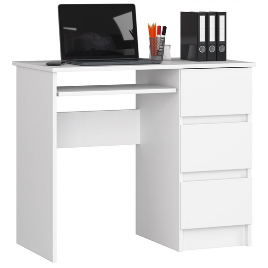 Fehér fiókos, billentyűzettartós íróasztal