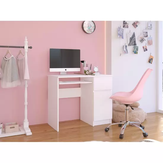 Polcos, fiókos fehér íróasztal rózsaszín enterior