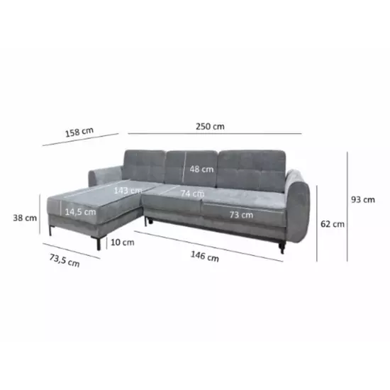 Detty szürke sarok kanapé méretek