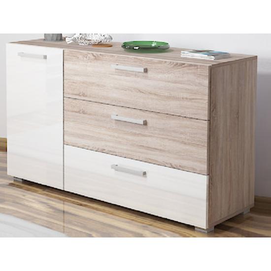 Capri 120-as komód sonoma-magasfényű fehér