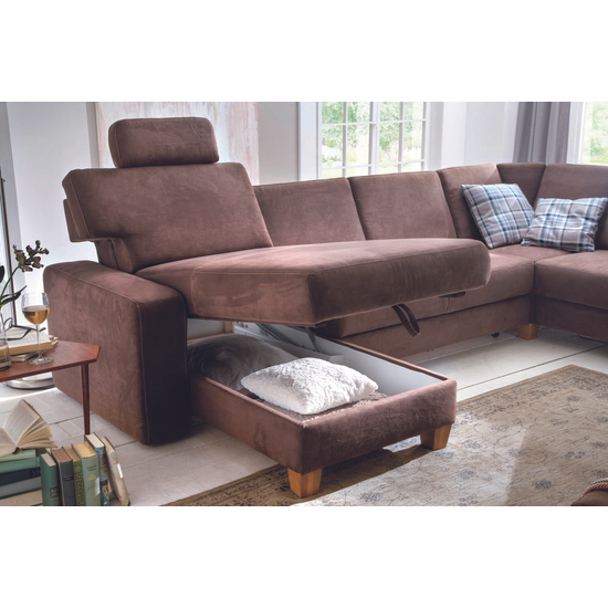 Mandy - Altara Nubuck barna - prémium U alakú kanapé - ágyneműtartó