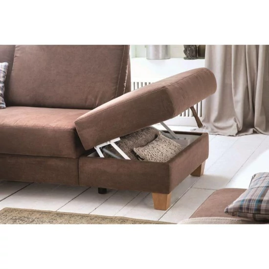 Mandy - Altara Nubuck barna - prémium U alakú kanapé - felnyílós tároló