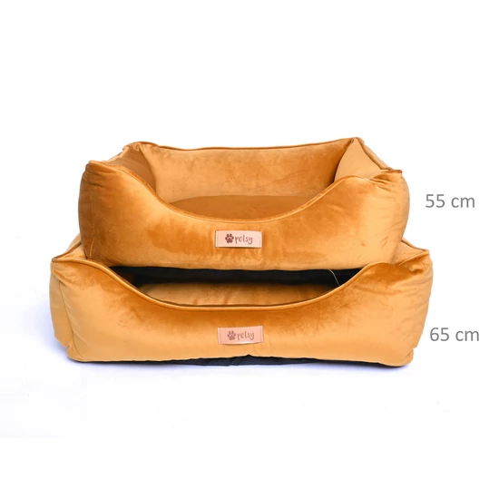 Kutya, macska poliészter fekhely bársony felülettel - arany - 55 cm 