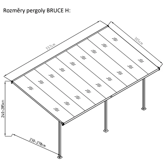 Alumínium pergola, szürke polikarbonáttal, 557x305cm