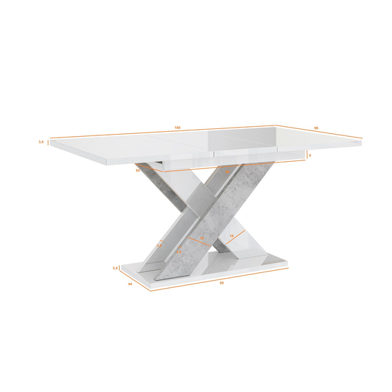 Xaomi magasfényű fehér-beton étkezőasztal méretek