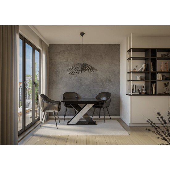 Xaomi magasfényű fekete-beton étkezőasztal