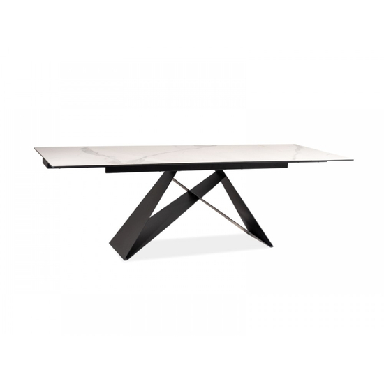 Westin III asztal edzett üveg+márvány hatású kerámia/fekete fém láb 160(240)X90