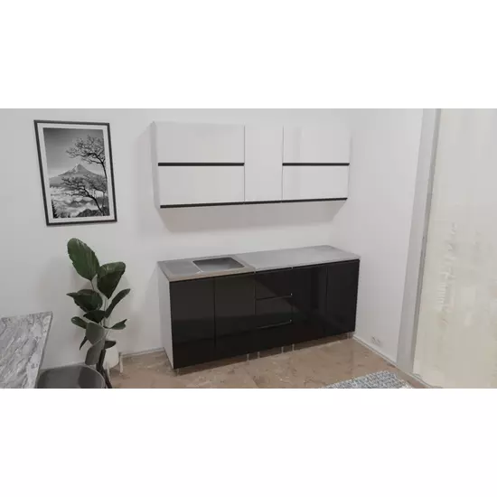 Carmen 200 cm kész konyhabútor, magasfényű fehér-fekete enterior