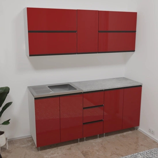 Carmen 200 cm kész konyhabútor, magasfényű piros